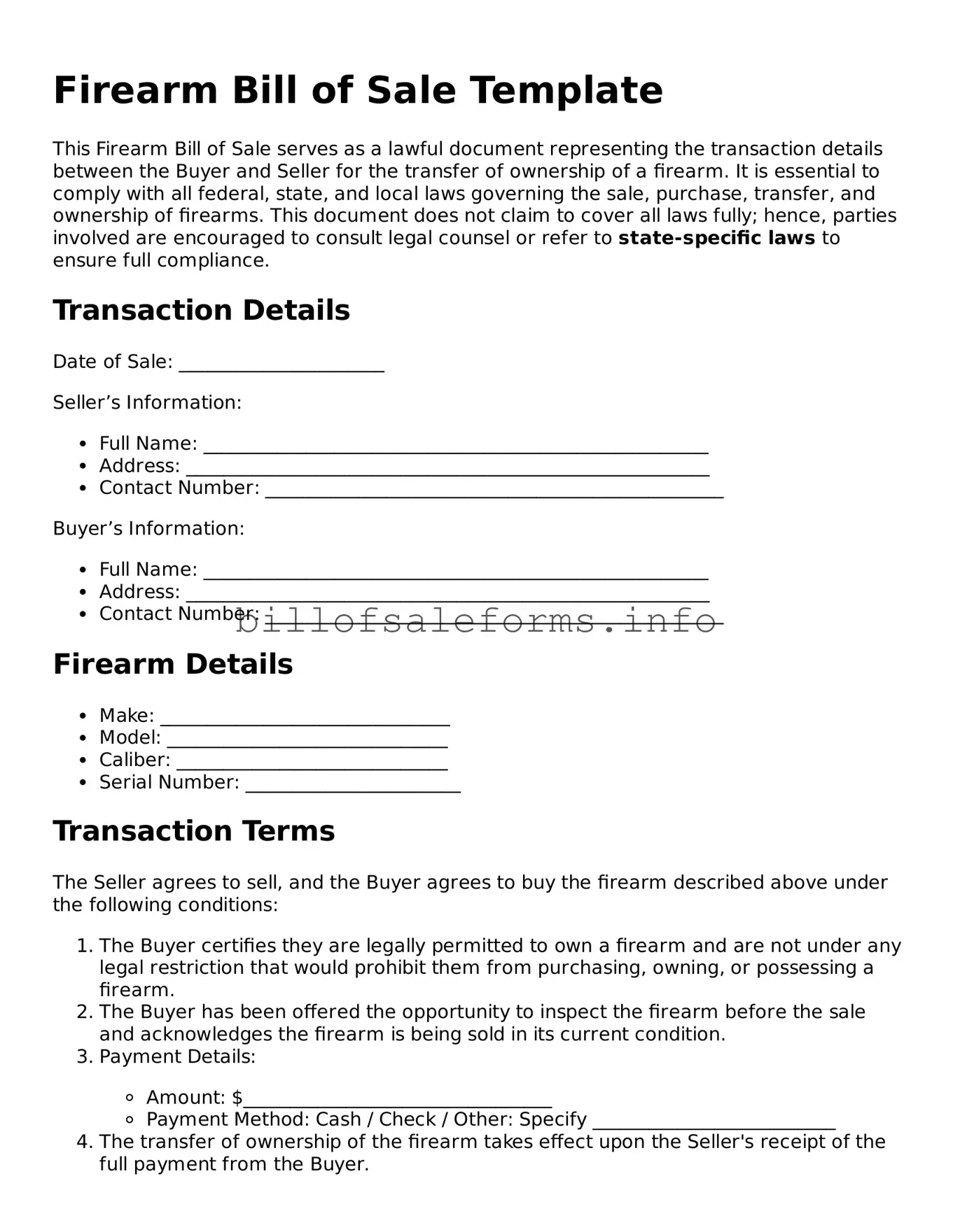 Blank Firearm Bill of Sale Document